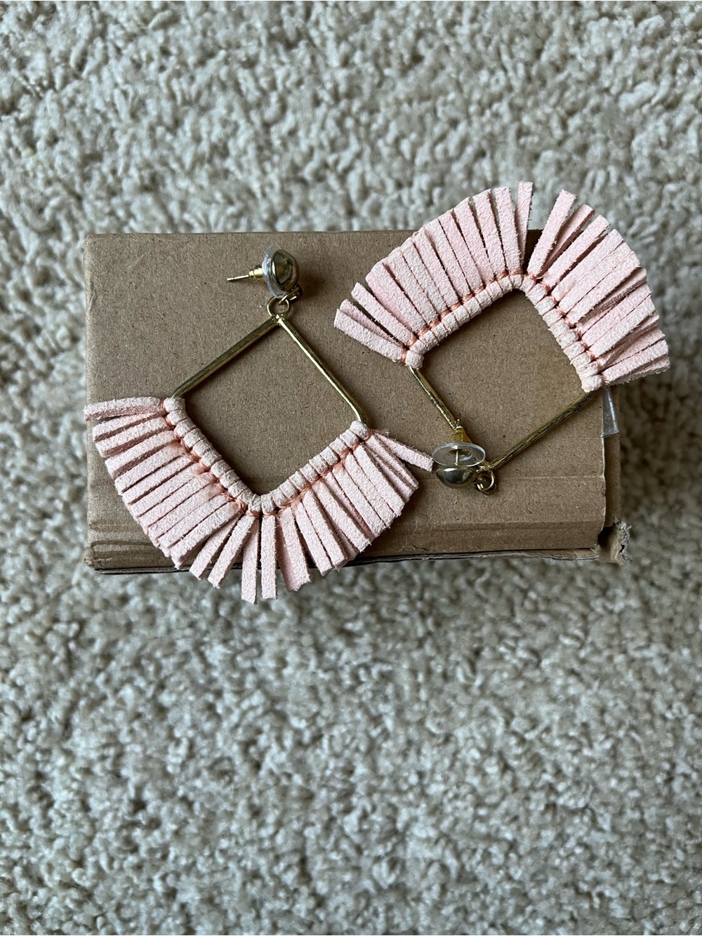 Pink Fringe Geometric Drop Earrings